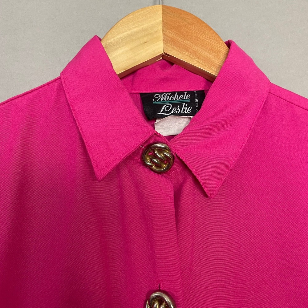 Vintage Blouse Bright Pink Unique Buttons Long Sleeves Funky Bold Playful